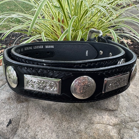 Genuine Leather Black Double S Belt Collection Western Style Men’s Size 40 - Picture 1 of 10